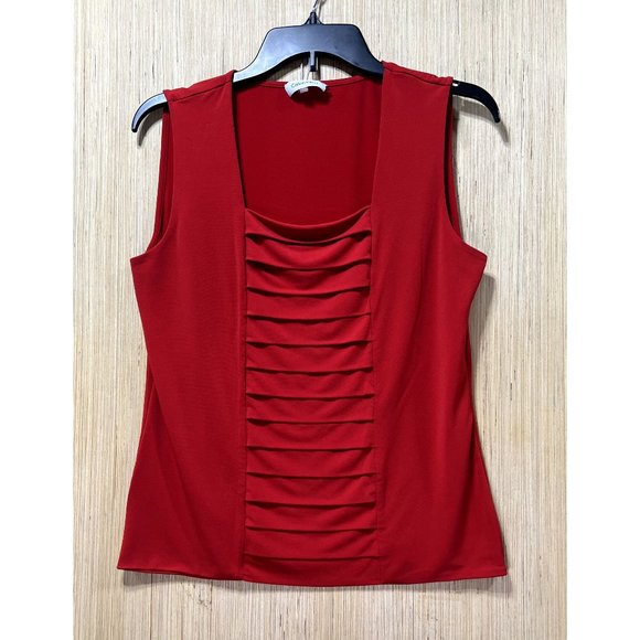 Calvin Klein - Women's Sleeveless Stretch Blouse, Red, Medium - Picture 1 of 13